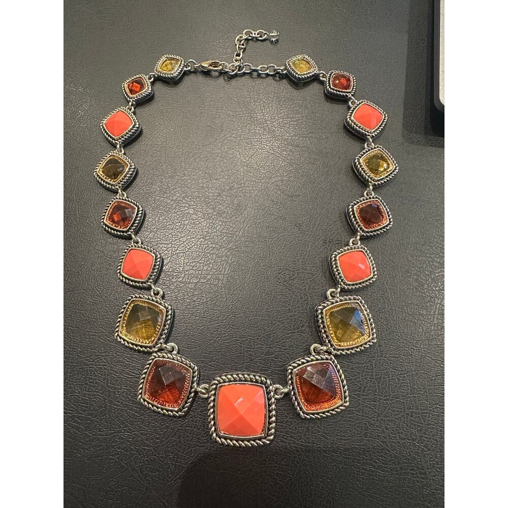 VTG Signed Napier Statement Choker Necklace Coral Honey Amber Acrylic Cushion